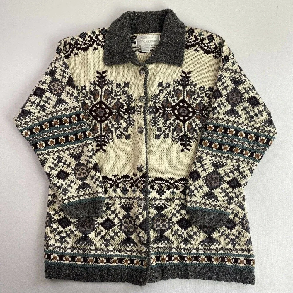 Jennifer & Company Chunky Hand Knit Cardigan Nordic Womens Med - Picture 2 of 8